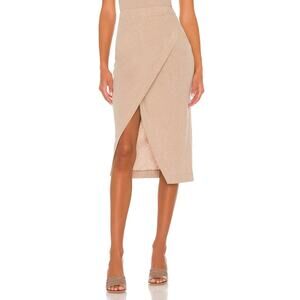 Enza Costa Cotton Cashmere Blend Tan Surplice Midi Skirt Size L